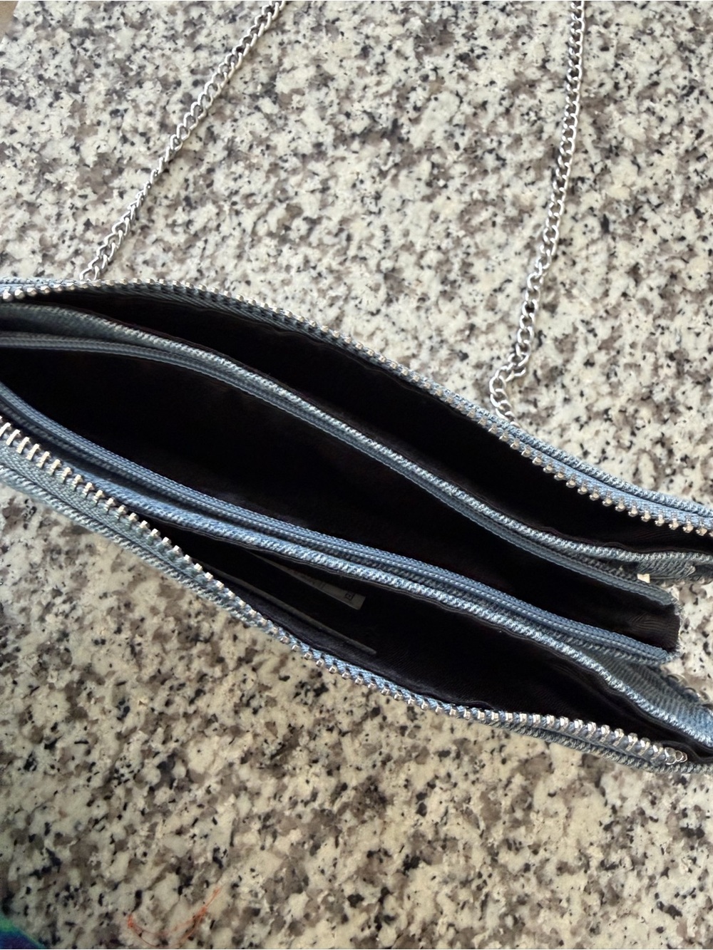 Zara Light Blue Denim Clutch with Silver Chain Wallet Bag - Picture 4 of 8